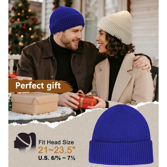 Women's Beanie Royal Blue Wool Unisex Cuffed Knit Winter Skull Ski Hats Caps - Picture 4 of 6